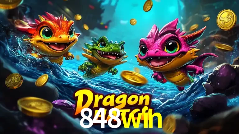 Arte promocional do jogo Dragon Hatch com três adoráveis dragões bebês nadando entre moedas de ouro, um dos slots mais divertidos para jogar no cassino 848win.