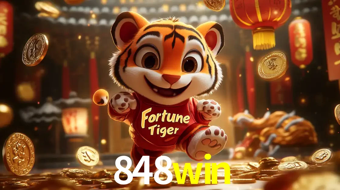 O alegre personagem do Fortune Tiger correndo sobre um caminho de moedas de ouro, simbolizando os grandes prêmios e a diversão do popular jogo de slot do 848win.
